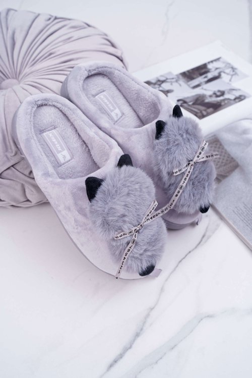 Ladies' Slippers with fur Kitten Grey Kitty
