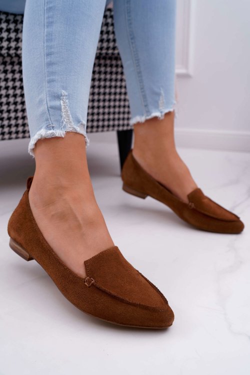 Women's Moccasins Suede Leather Loafers Cognac Homny